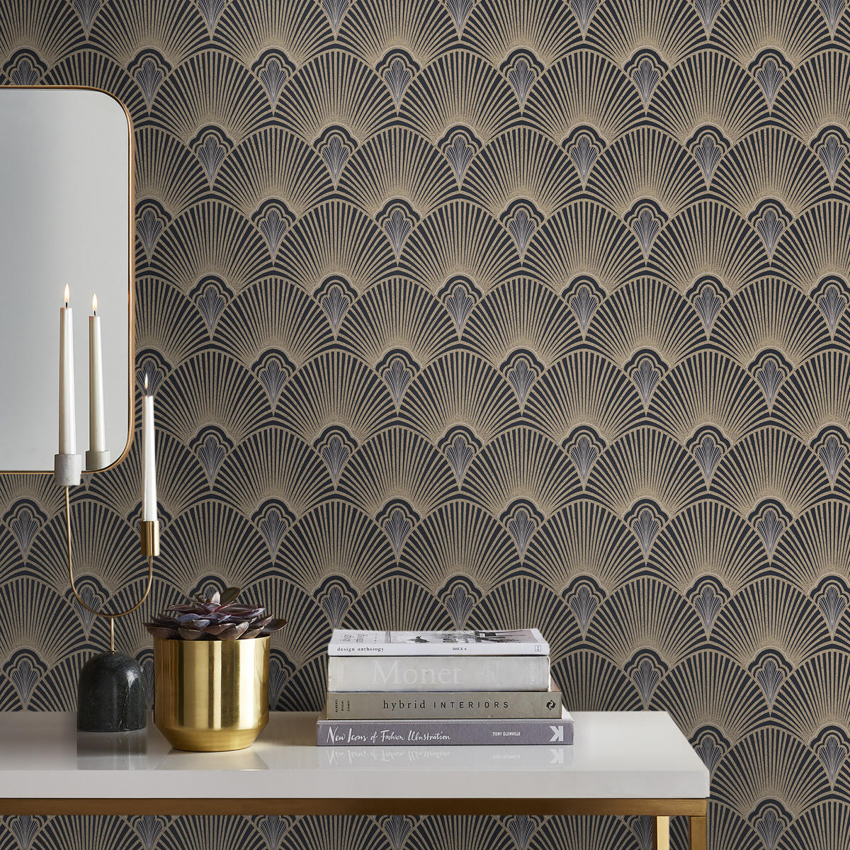 VLIESTAPETE - Art Deco Schwarz/Gold - Goldfarben/Schwarz, Papier/Kunststoff (52/1000cm) - Sublime