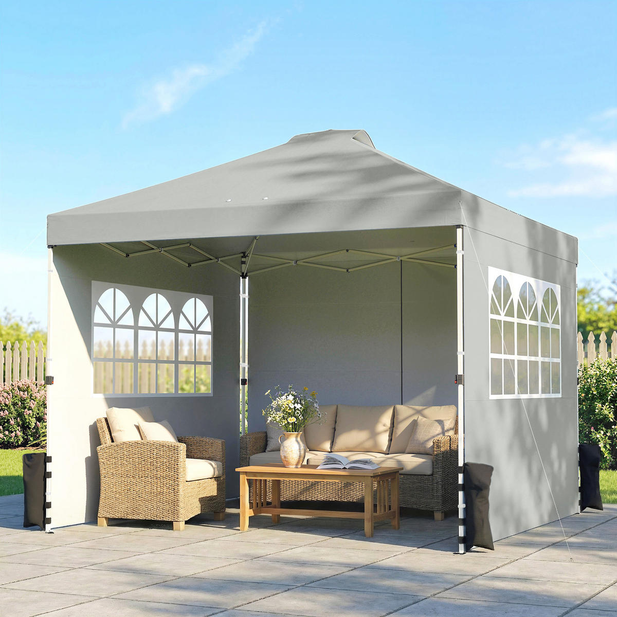 POP-UP-PAVILLON Oxfordstoff Metall Hellgrau - Hellgrau/Weiß, Textil/Metall (297/285/297cm) - Outsunny