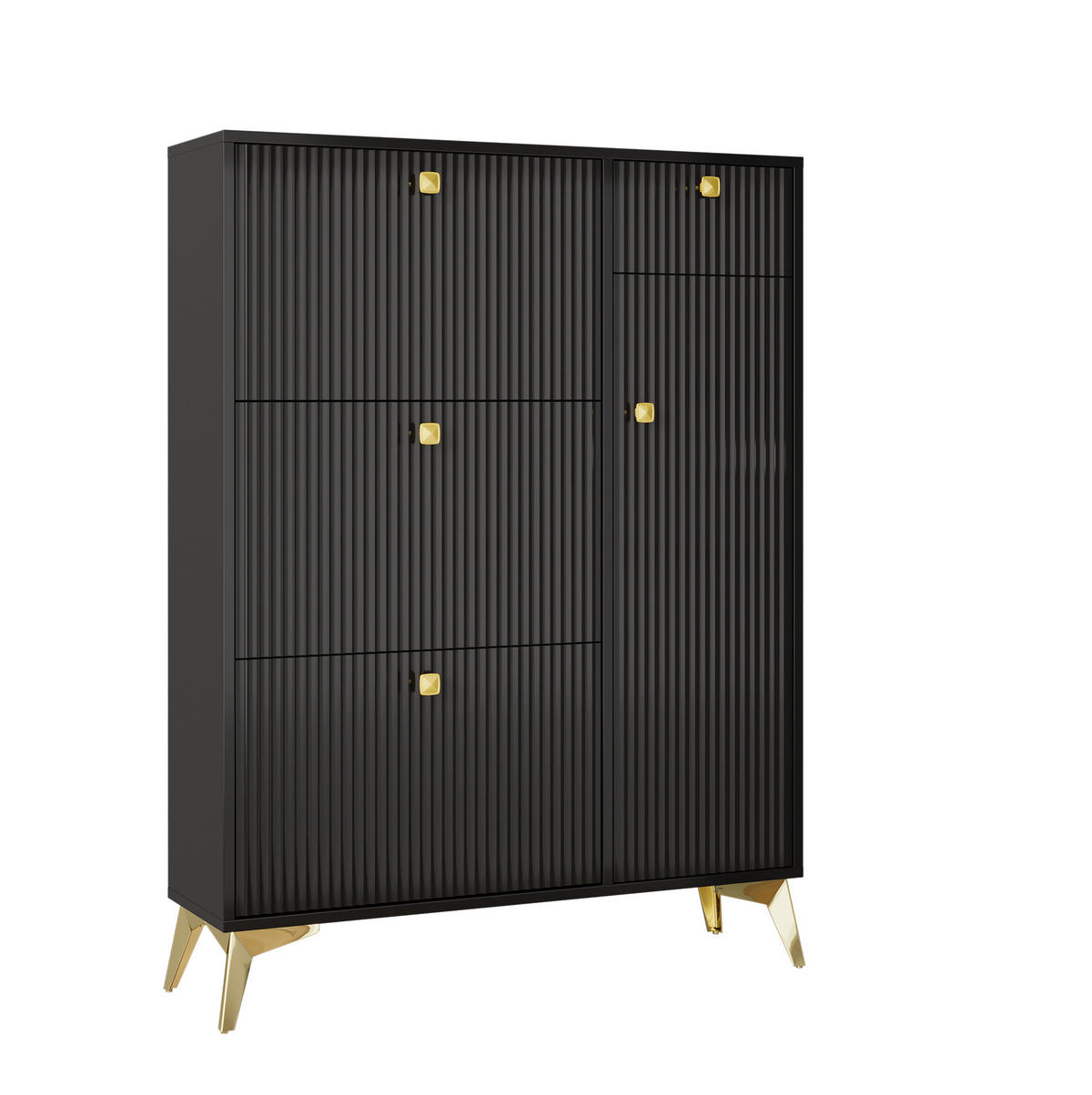 SCHUHSCHRANK mit 3 Klappen, 1 Schublade und 1 Tür 90 x 25 x 121 cm Schwarz - Schwarz, Holzwerkstoff (25/121/90cm) - Beauniv