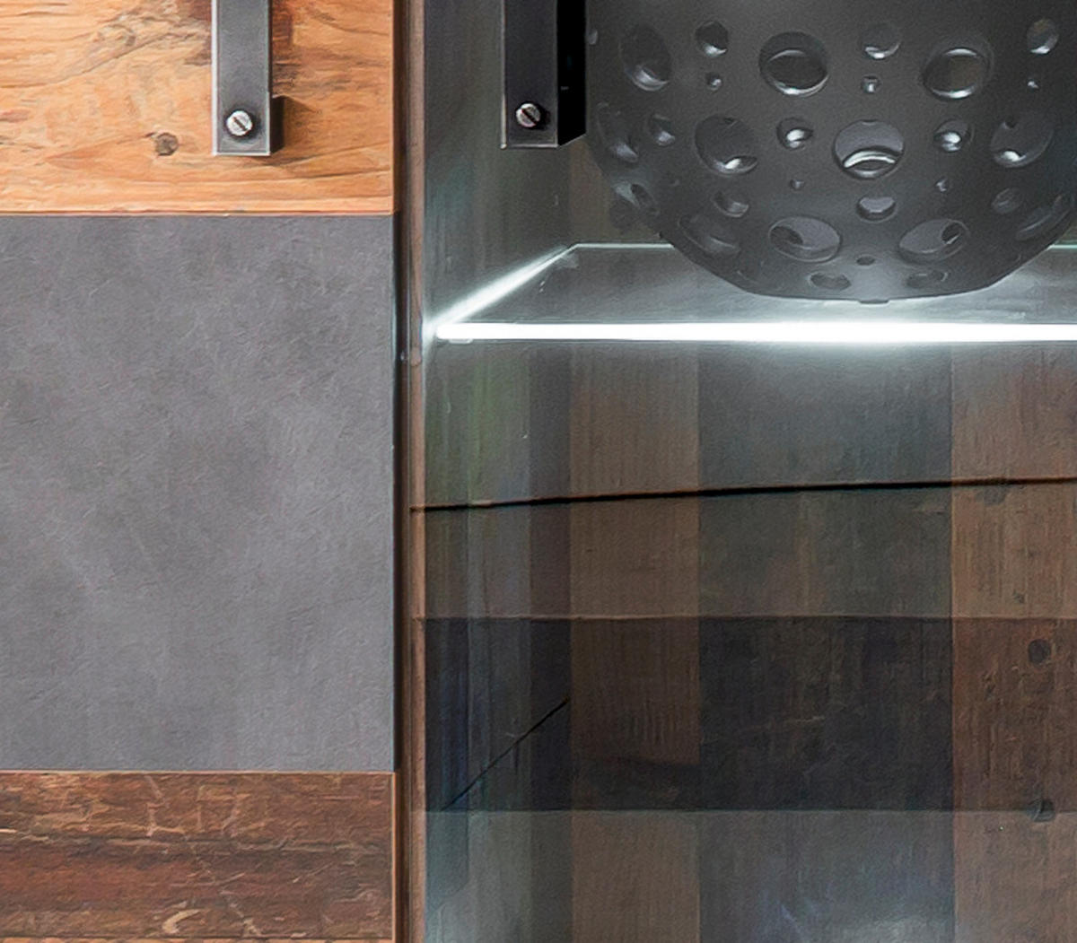 VITRINE Used Wood Altholz Design mit Grau, Vitrinenschrank mit LED Beleuchtung - Silberfarben/Schwarz, Glas/Holzwerkstoff (87/189/34cm) - Top.Furn