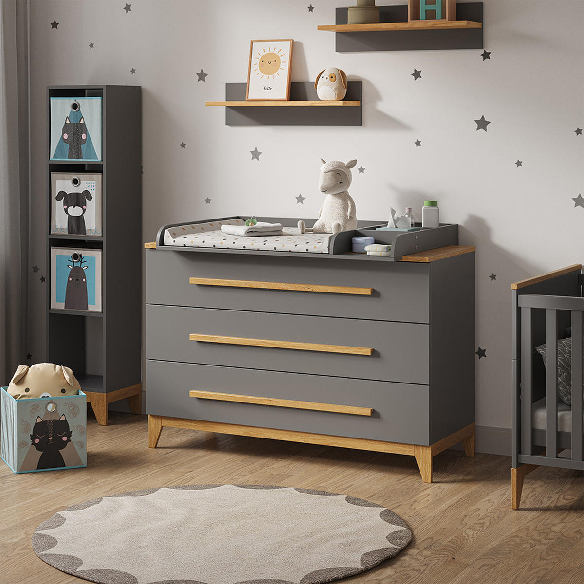 WICKELKOMMODE Malia Grau 133 x 98 cm XL mit 3 Schubladen - Grau, Holzwerkstoff (133/98/70cm) - VitaliSpa