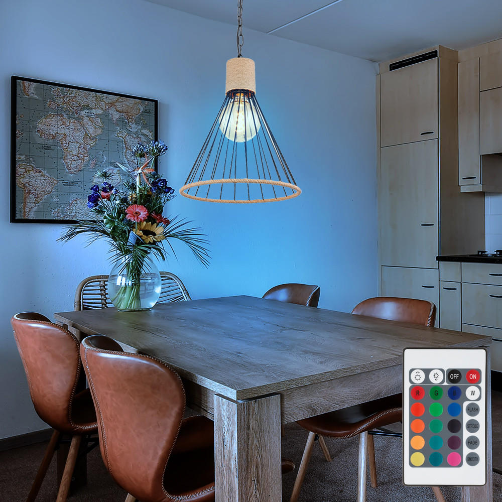 LED HÄNGELEUCHTE Hanfseil Schwarz - Schwarz, Metall (35/35/140cm) - Globo Lighting