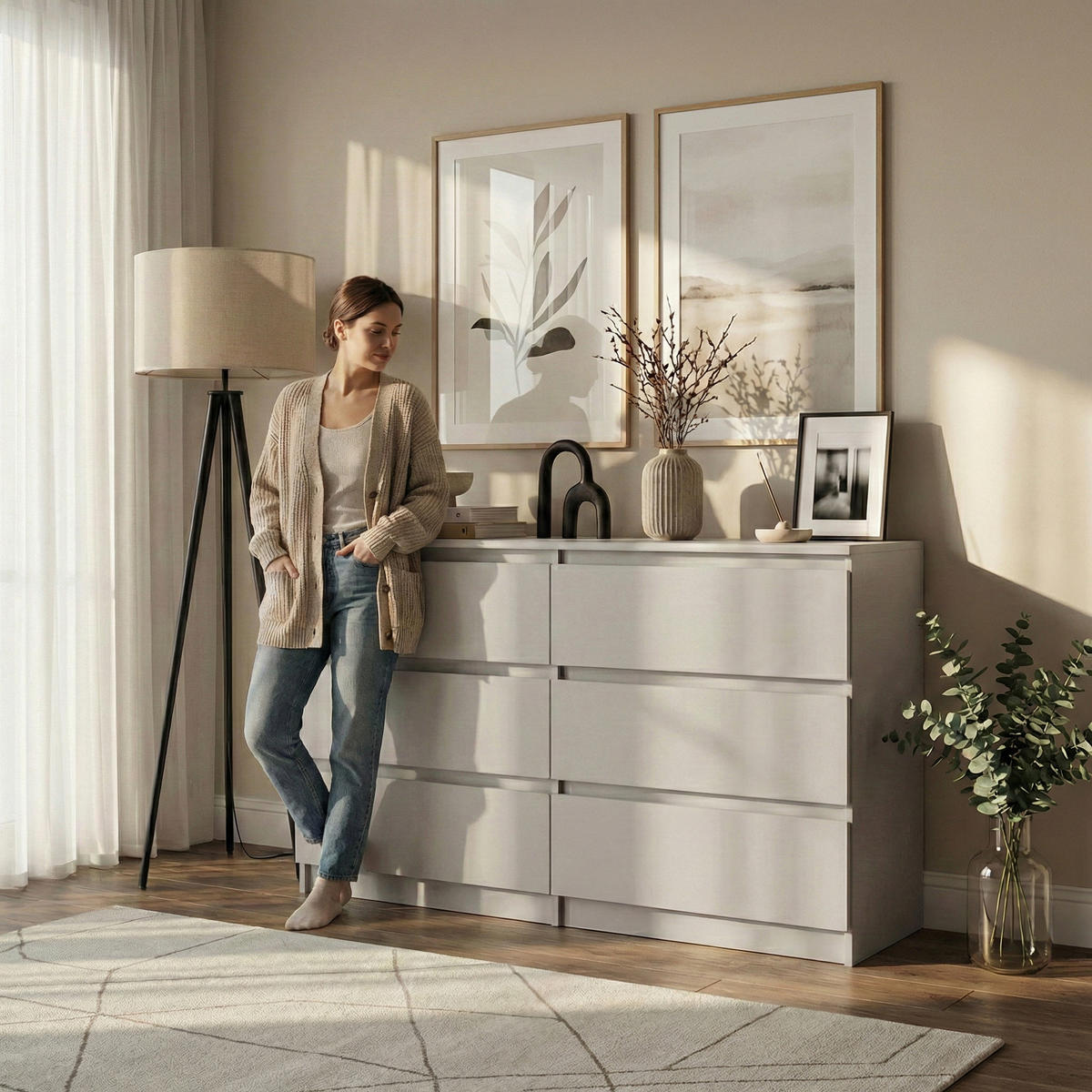 KOMMODE Lemon mit 6 Schubladen, 140 cm, Kaschmir - Kaschmir, Holzwerkstoff (140/78/39cm) - Beautysofa