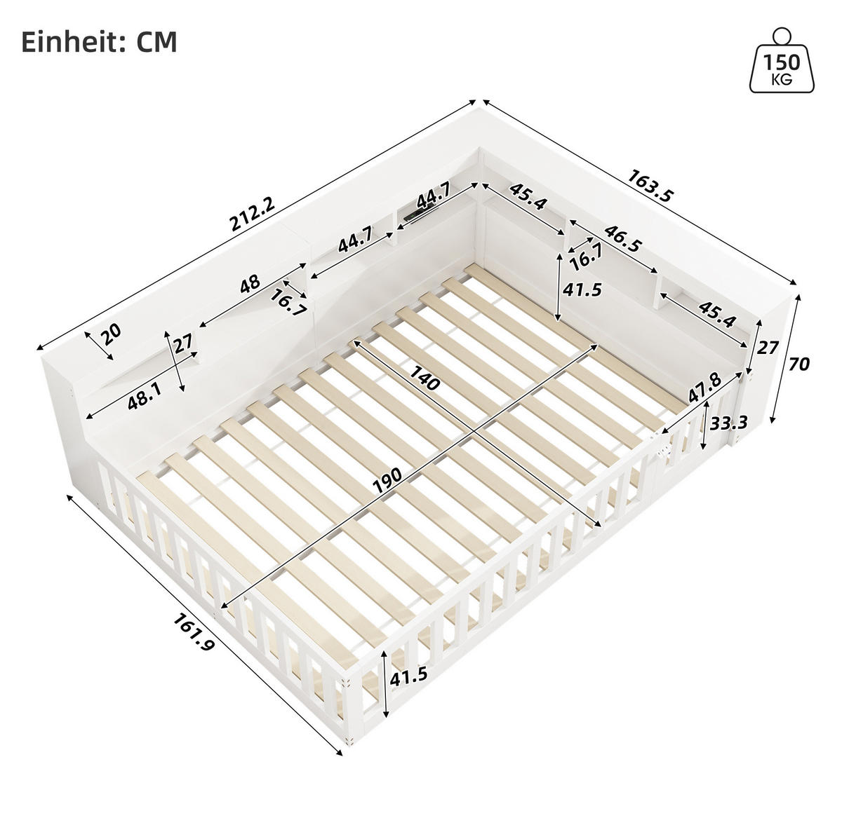 TAGESBETT 140/190 cm Weiß aus Spanplatte und MDF mit Stauraum, Steckdose und USB-Anschluss - Weiß, Holzwerkstoff (140/200cm) - OKMYHOME