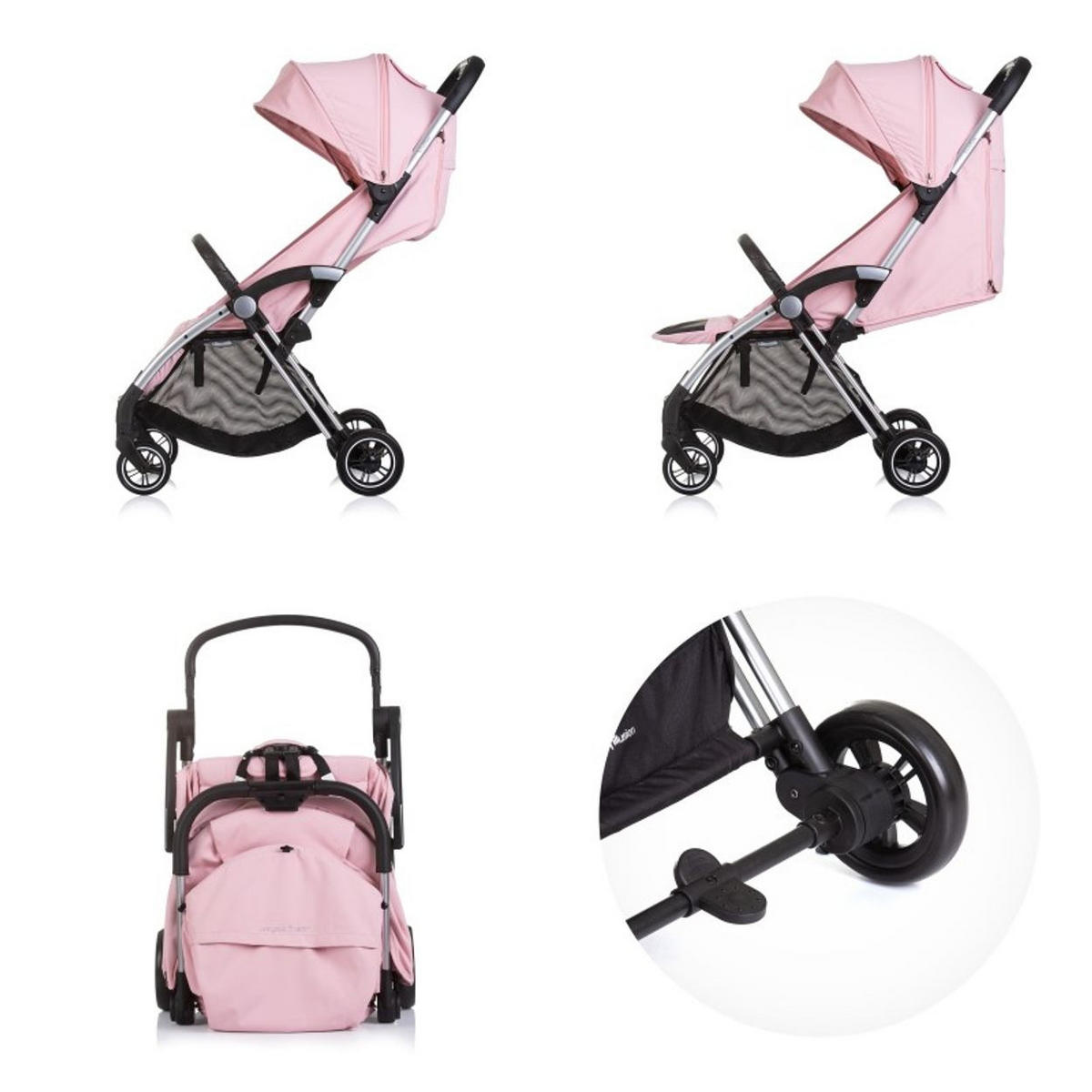 BUGGY Illusion rosa klappbar, verstellbare Fußstütze, Federung, Korb - Rosa, Metall (67/40/102cm) - Chipolino