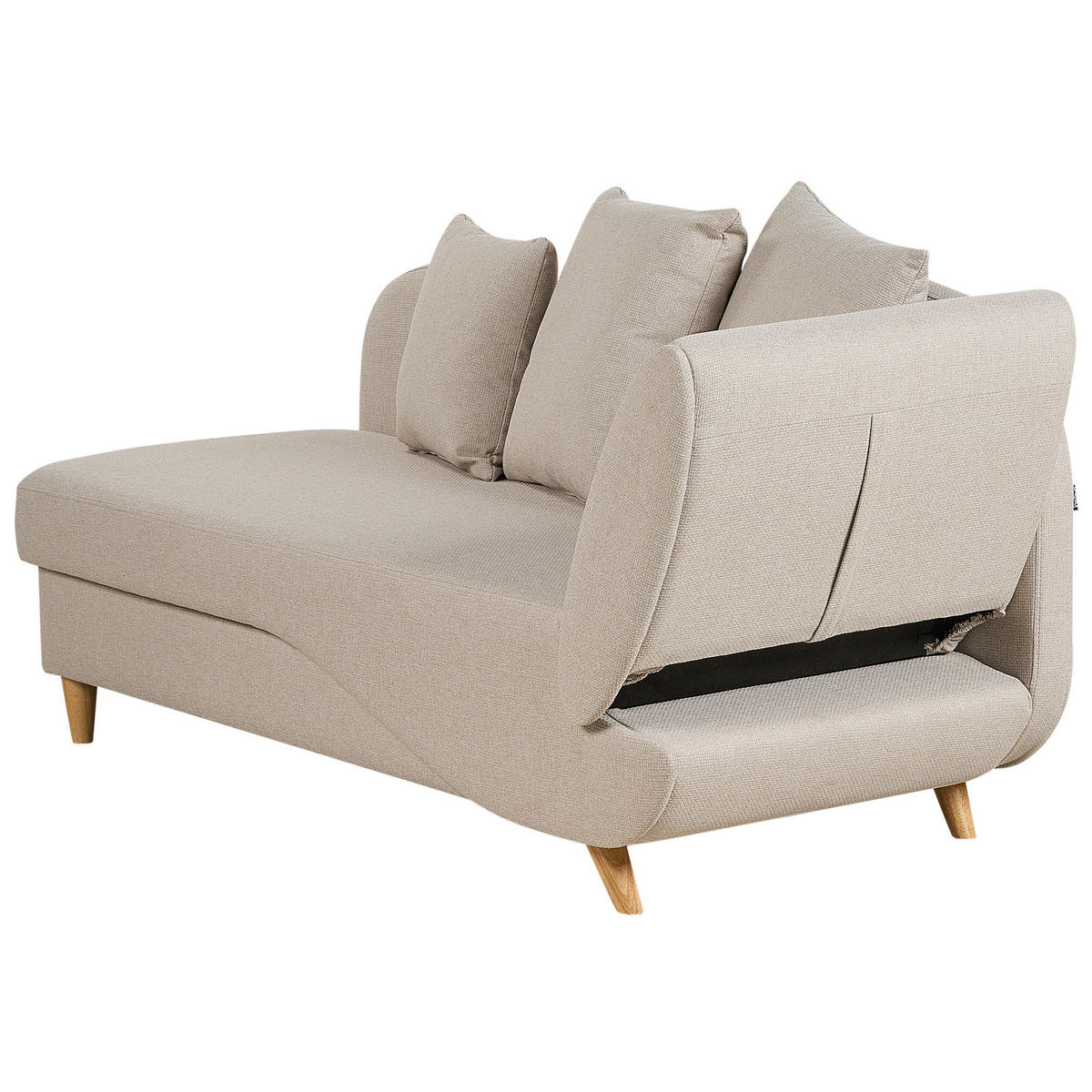 CHAISELONGUE Leinenoptik beige mit Bettkasten rechtsseitig Meri - Hellbraun/Beige, Textil (156/73/69cm) - Beliani