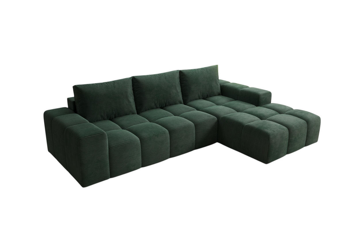 ECKSOFA Cento, L-Form, Ottomane Rechts, Cordstoff, 285x56x180 cm, Grün - Grün, Holz (250/180cm) - PROMETO Möbel
