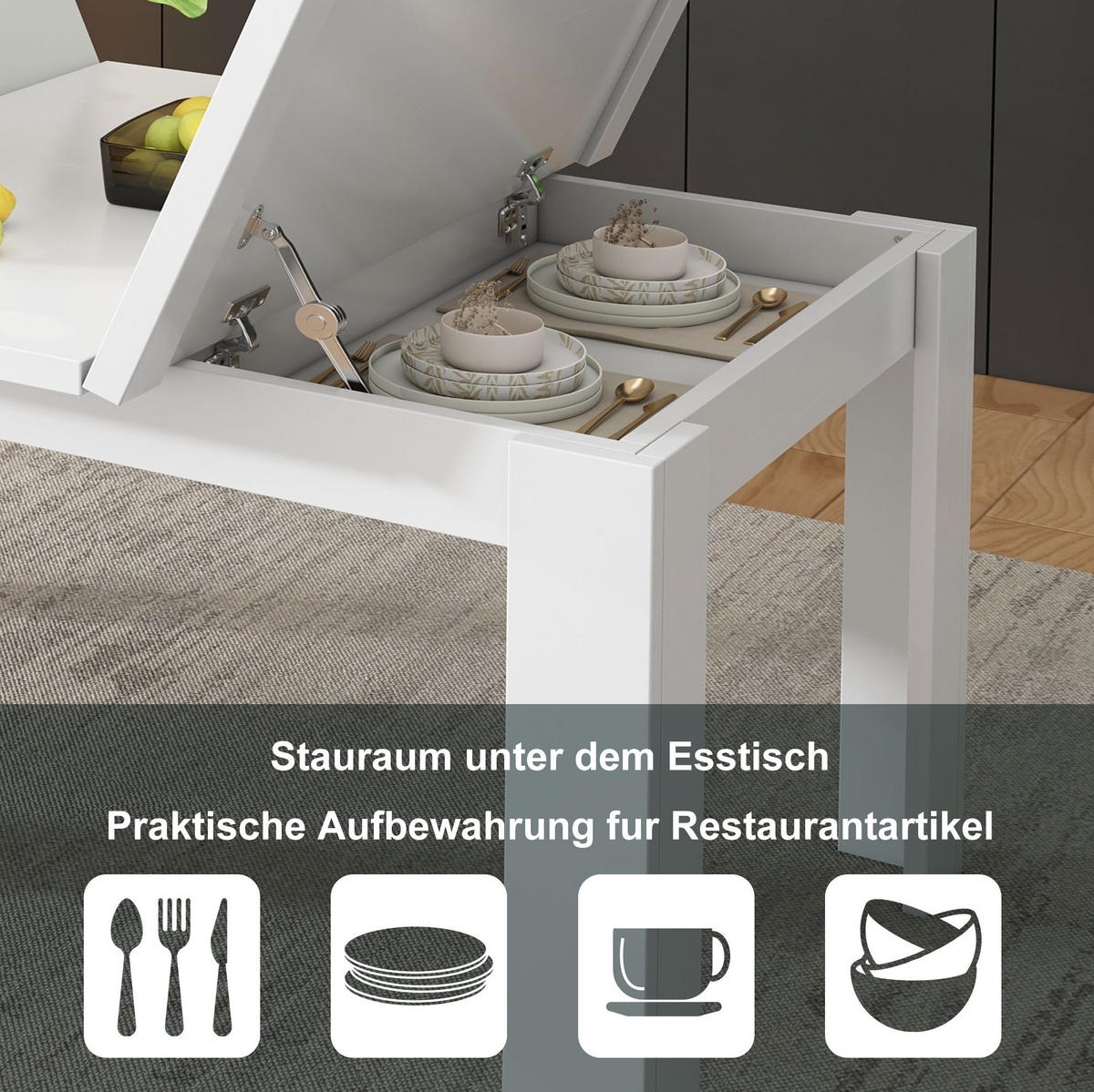 ESSTISCH 120/70 cm Weiß aus MDF mit Stauraum - Weiß, Holzwerkstoff (120/70/75cm) - OKMYHOME