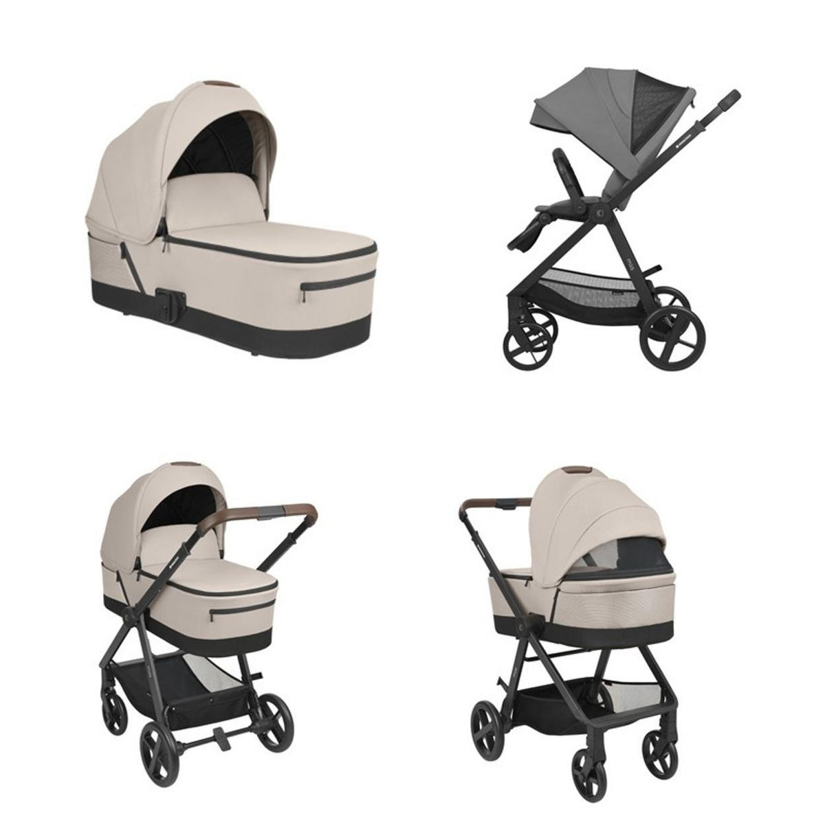 KOMBIKINDERWAGEN Mia 3 in 1 beige Babywanne Babyschale Wickeltasche Matratze - Beige, Metall (72/53/99cm) - Kikka boo