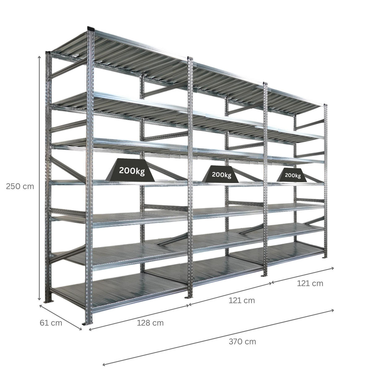 FACHBODENREGAL Proximo 250x360x60cm 7 Ebenen Beidseitig nutzbar Verzinkt - Silberfarben, Metall (360/250/60cm) - PROREGAL