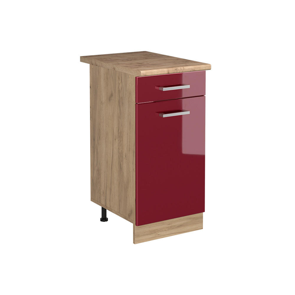 KÖKSUNDERSKÅP R-Line, Röd högblank/Goldkraft ek, 40 cm Auksinis ąžuolas stalviršis Röd, Honungsek 81.6/40/60 cm