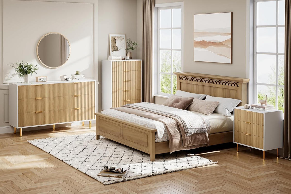 KOMMODE 5 Schubladen Stauraum khaki - Naturfarben, Holz (34/109.8/60cm) - Fortuna Lai
