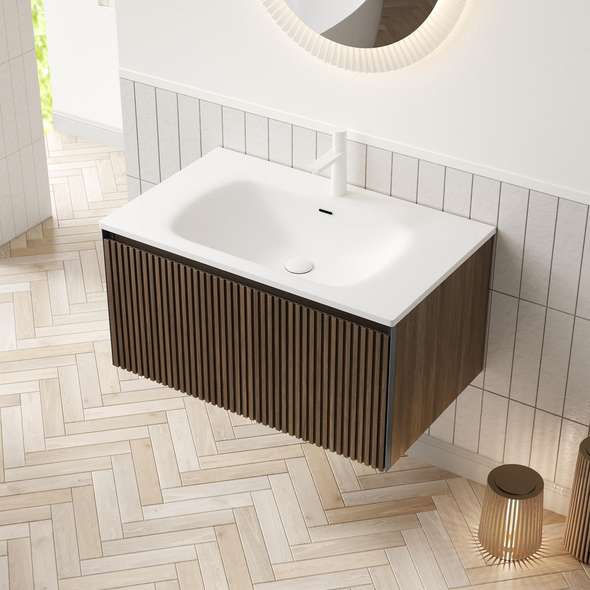 WASCHTISCH mit Schublade 80 cm Eichenoptik Weiß - Schwarz, Holz (46/41.8/80cm) - Beauniv