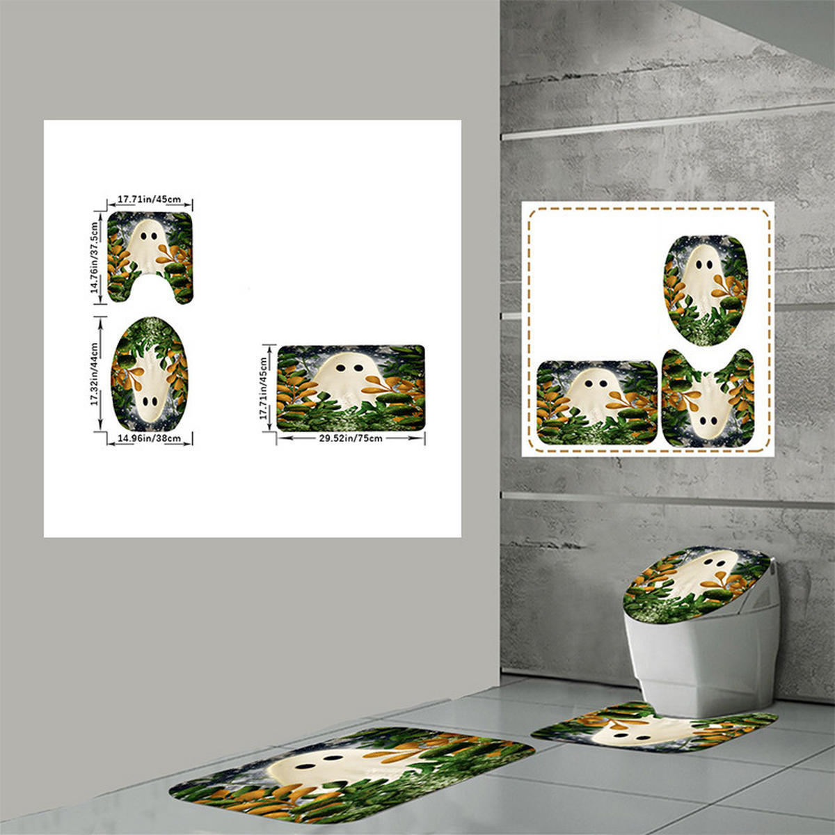 DUSCHVORHANG-MATTE Set bedruckt Boden Matte Toilette - Multicolor, Textil (1/1cm) - MCBOSON