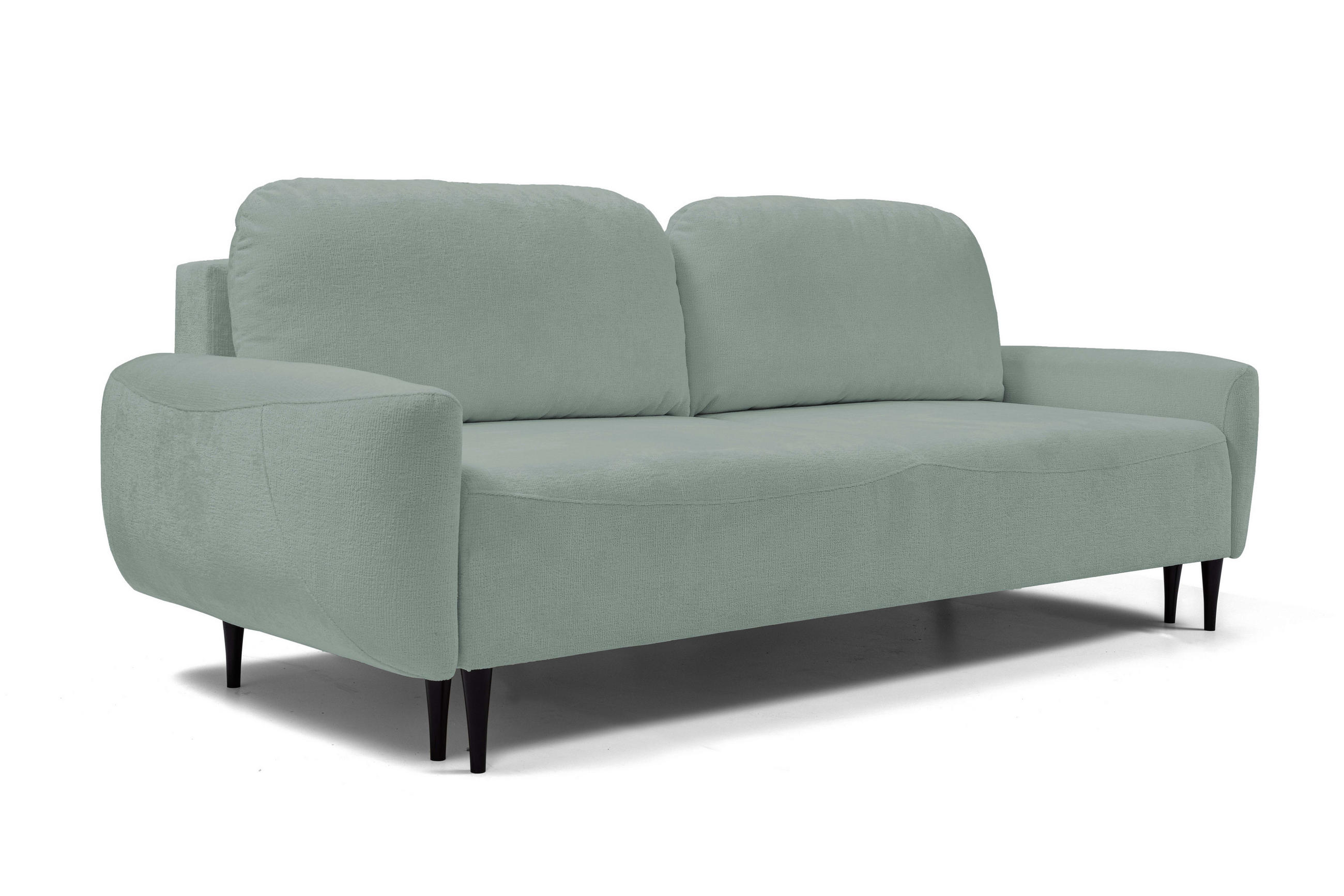 SOFA BOHO Mit Schlaffunktion Und Bettkasten, Wellenfederung, PUR-Schaum, Holzfüße, lose Rückenkissen, freistehend, 244x102x92 cm Mint green - Mintgrün, Holz/Textil (244/92/102cm) - DomoHome