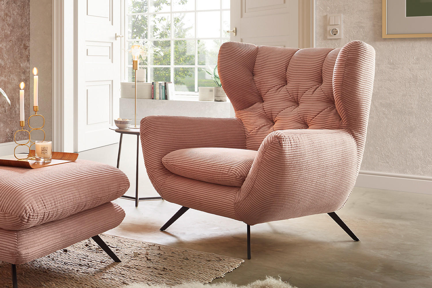 SITZGRUPPE CHARME Rosé - Rosa, Textil (225/94/95cm) - KAWOLA