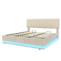 POLSTERBETT 180/200 cm in Beige Cord mit Stauraum, LED und USB-C - Beige, Holzwerkstoff/Textil (180/200cm) - WISHDOR