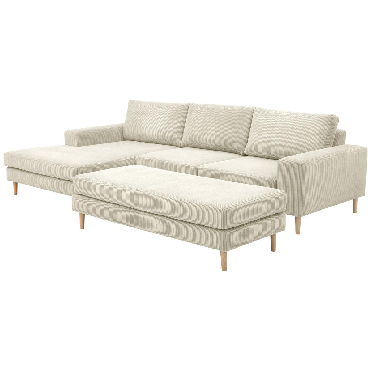 SOFA mit Longchair links Kaylynn Cordstoff creme - Creme, Kunststoff (175/294cm) - 58aufmkessel
