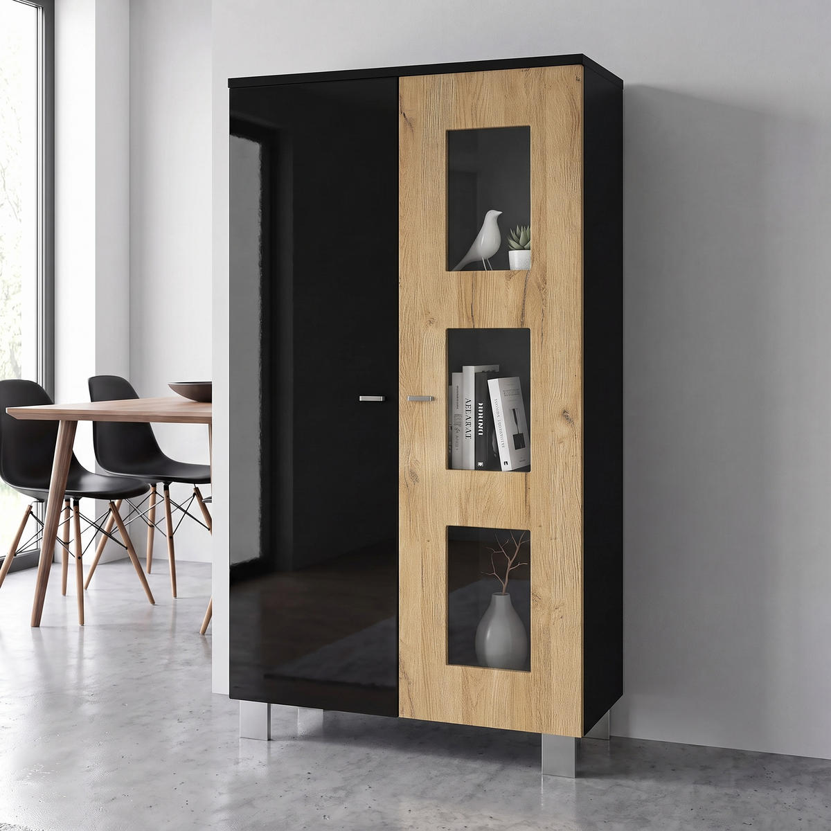 VITRINE Denjo Tür in Eiche Natur - Eichefarben, Holzwerkstoff (71/129/35cm) - Vladon