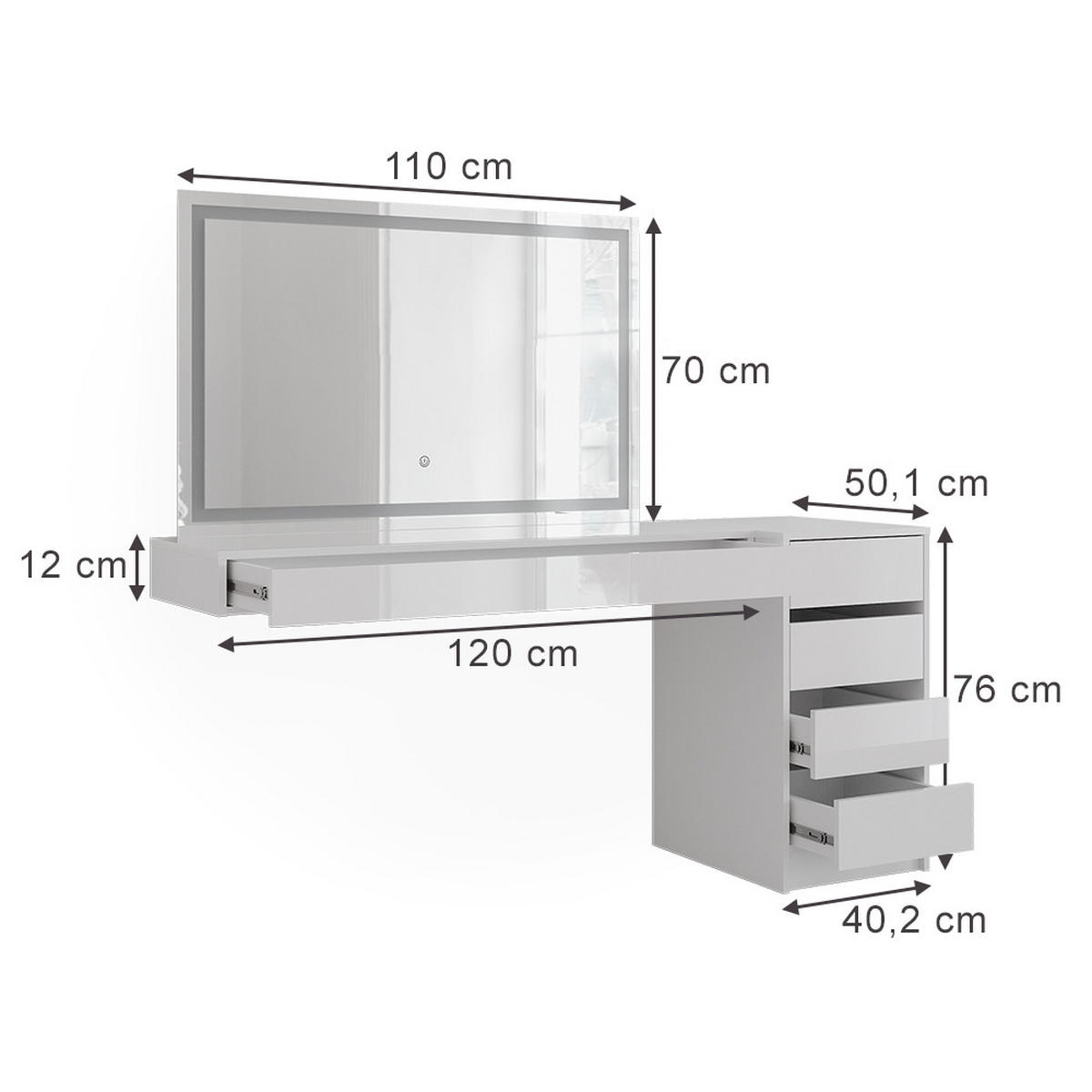 TOALETNÍ STOLEK Sherry Bílá - bílá, kompozitní dřevo (120/12/40.1cm) - Vicco