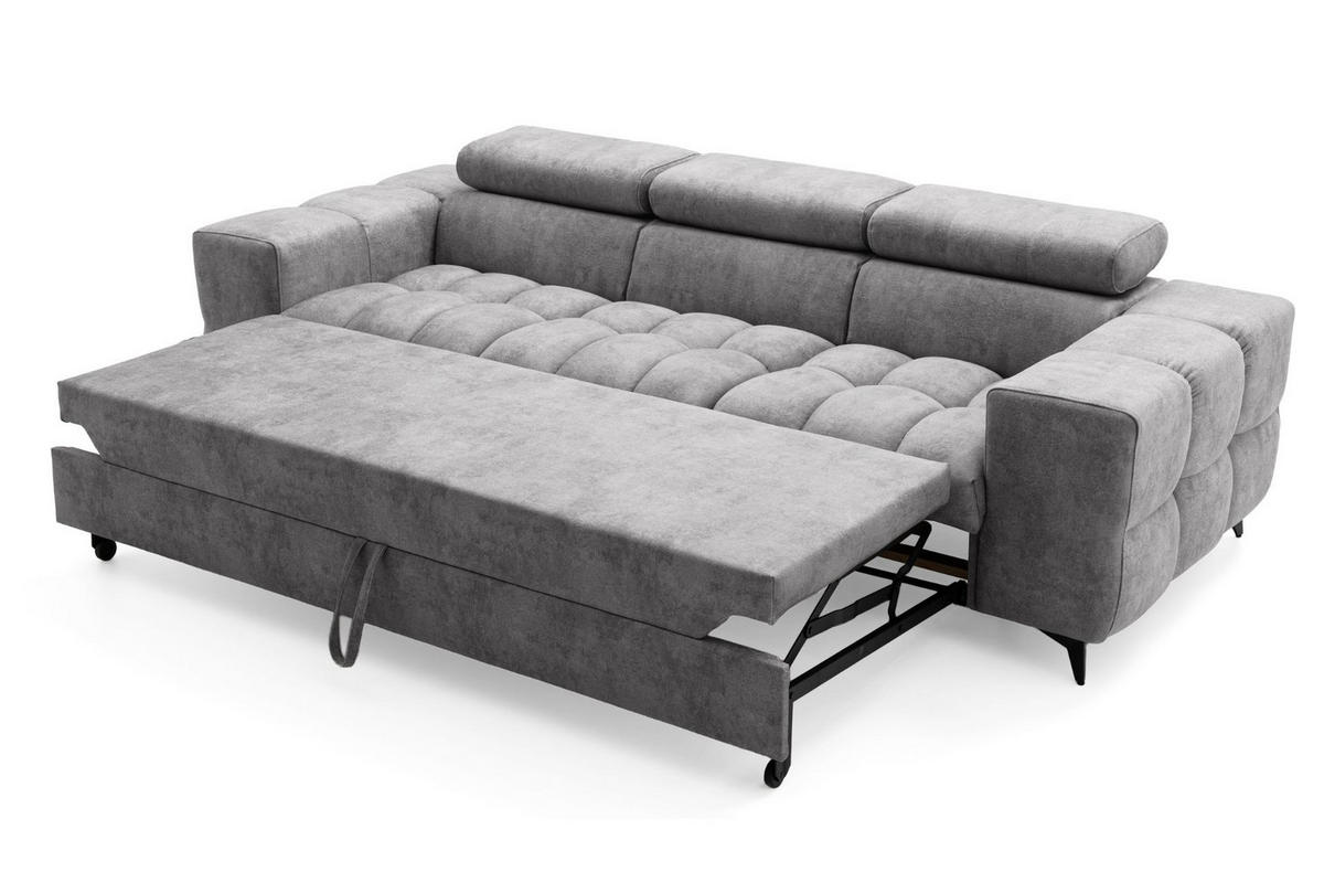3-SITZER Sofa PUDDING mit Schlaffunktion 127x190 Velours Grau - Schwarz/Grau, Holz/Textil (260/90/100cm) - Muffo
