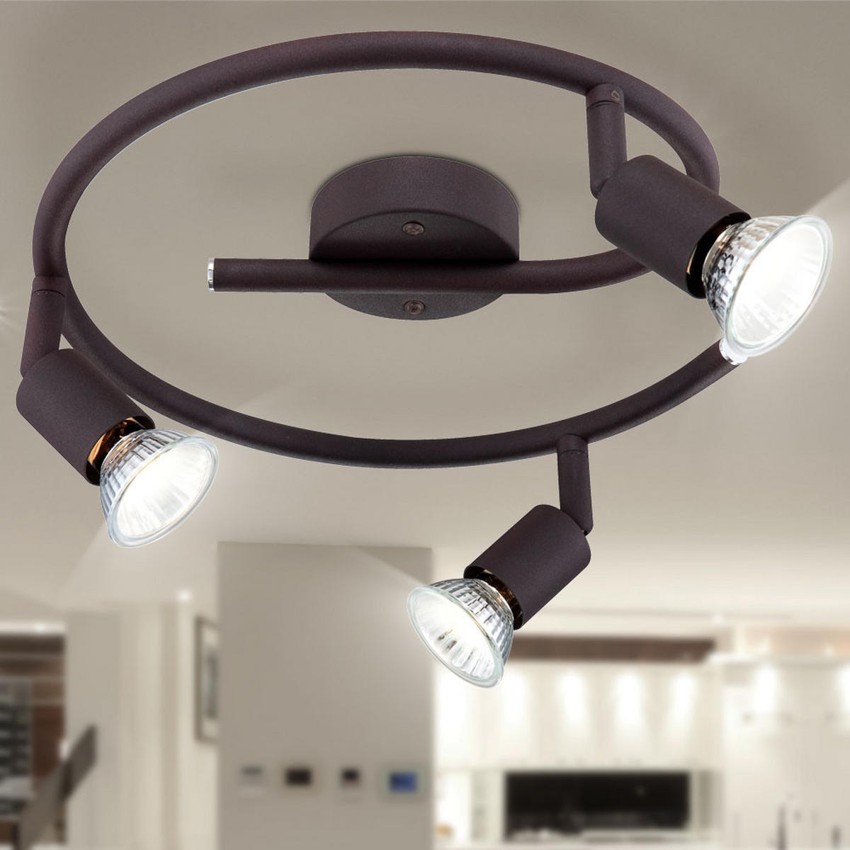 LED DECKENLEUCHTE Metall Rostfarben 3 Flammig - Braun, Metall (42/42/15cm) - Globo Lighting