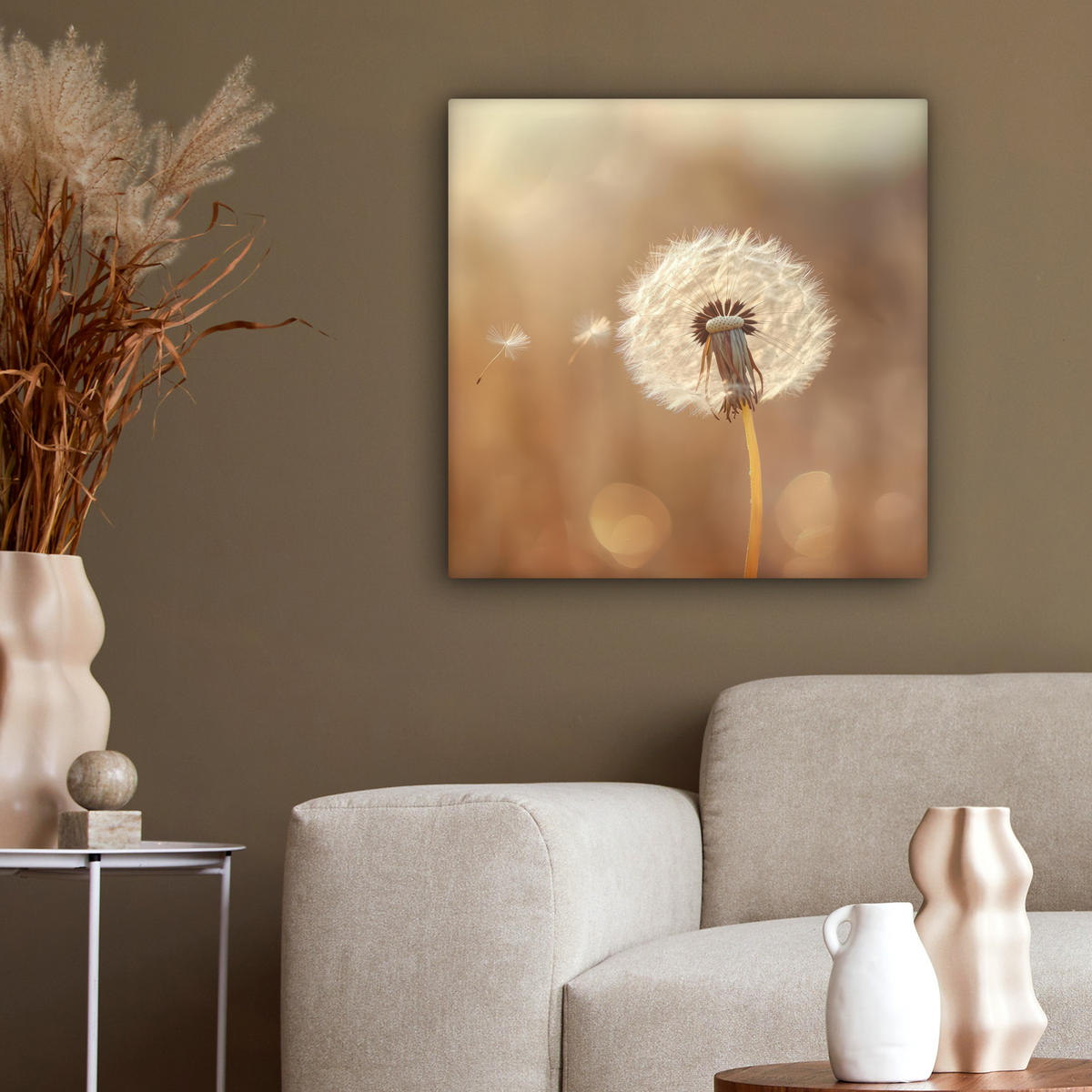 LEINWANDBILD Löwenzahn - Beige - Natur - Blume 50x50 cm - Hellbraun, Textil (50/50cm) - MuchoWow