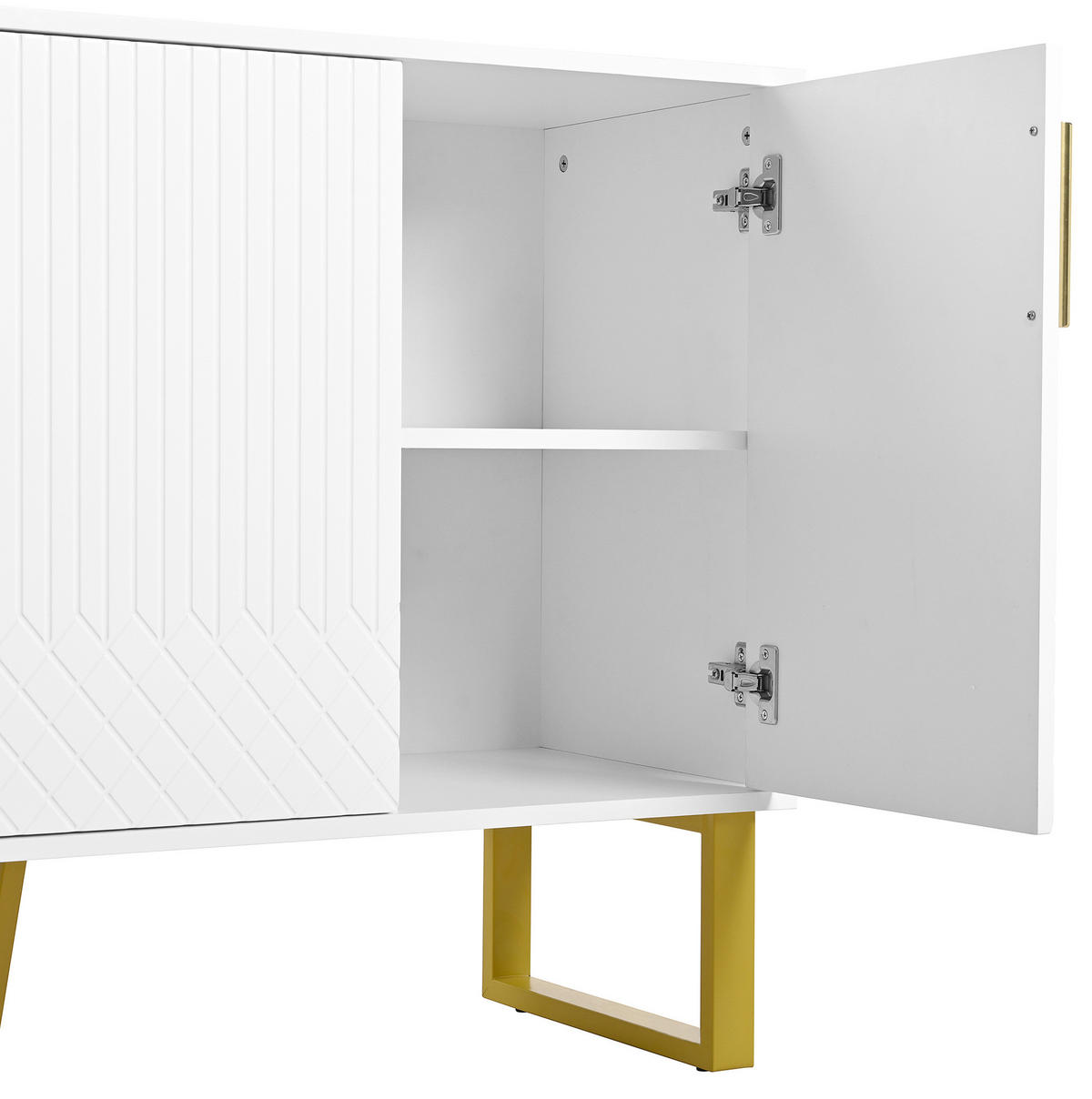 SIDEBOARD in Weiß Anrichte mit 4-Türen-Design und Metallgriffen für Wohnzimmer und Schlafzimmer, B140/T40/H80 cm - Goldfarben/Weiß, Holzwerkstoff/Metall (140/80/40cm) - STILVORA
