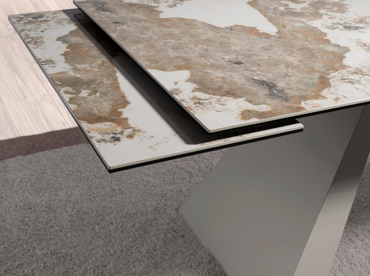 ESSTISCH Rechteckiger ausziehbarer Esstisch aus Porzellanmarmor und taupefarbenem Stahl 180/90/76 cm - Goldfarben/Weiß, Stein (90/180/76cm) - ANGEL CERDA