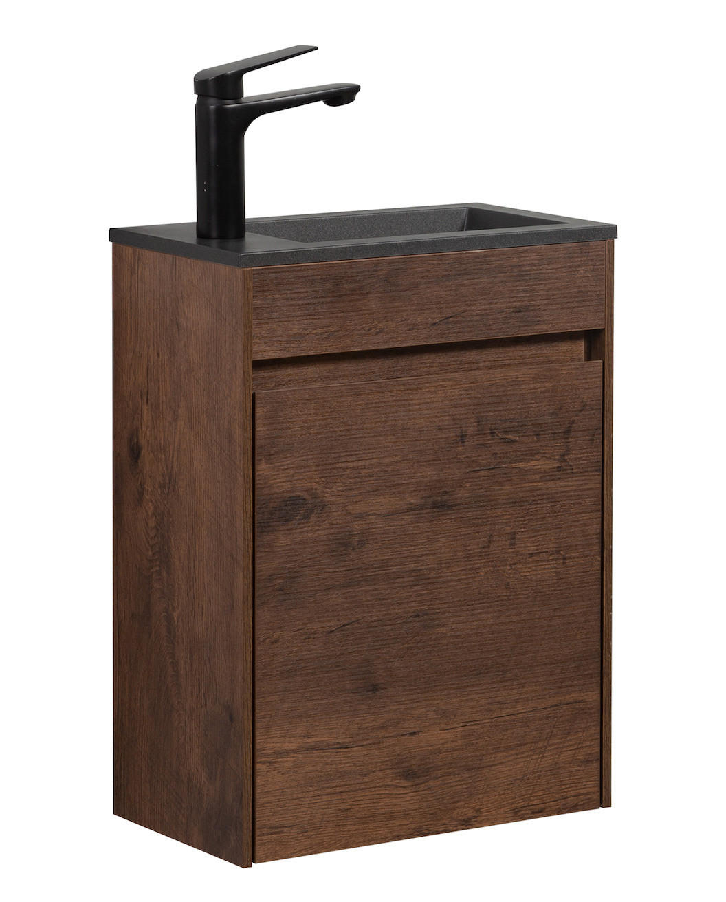 Badplaats SET UMYVADLA SE SKŘÍŇKOU Sinta 2 díly hnědý ořech - černé umyvadlo - 40 x 22 x 54 cm
