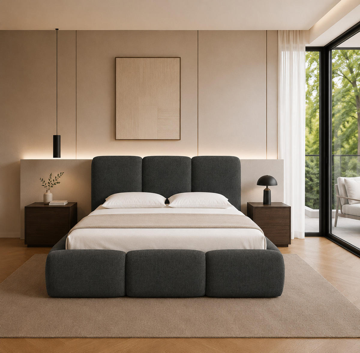 POLSTERBETT BOVA 180x200 cm mit Bettkasten,Lattenrost,Doppelbett,Boxspringbett-Optik-Dunkelgrau - Dunkelgrau, Holz (180/200cm) - Furnistar