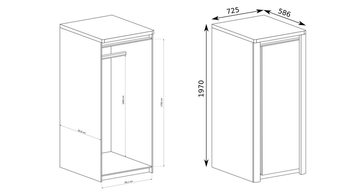 DREHTÜRENSCHRANK VARUS 72,5/197/59 cm 1-türig Eichefarben - Eichefarben/Weiß, Holzwerkstoff (72.5/197/59cm) - MASSENO
