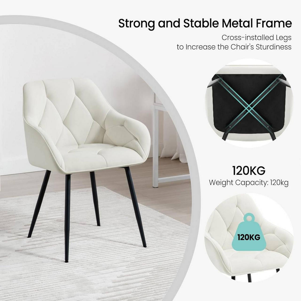 ESSZIMMERSTUHL ergonomisch, aus Samt, Creme - Creme/Schwarz, Kunststoff/Textil (56/83.5/53cm) - Woltu