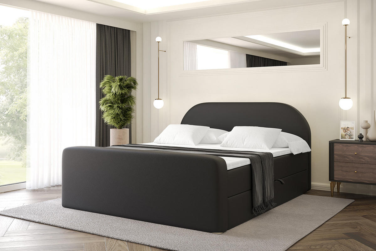 BOXBETT mit Matratze H4 und Lattenrost - NOX-Z - 160x200 - Schwarz Kunstleder - Schwarz, Holzwerkstoff (160/200cm) - ALTDECOR