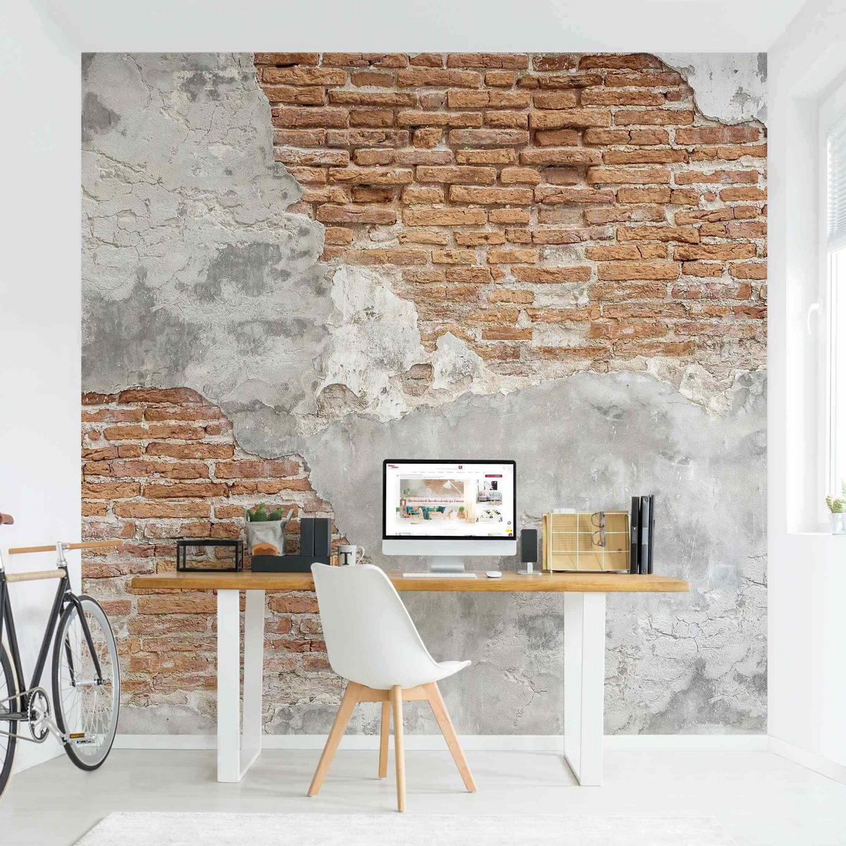 FOTOTAPETE Shabby Backstein Wand 240/240 cm - Braun, Papier (240/240cm) - Bilderwelten