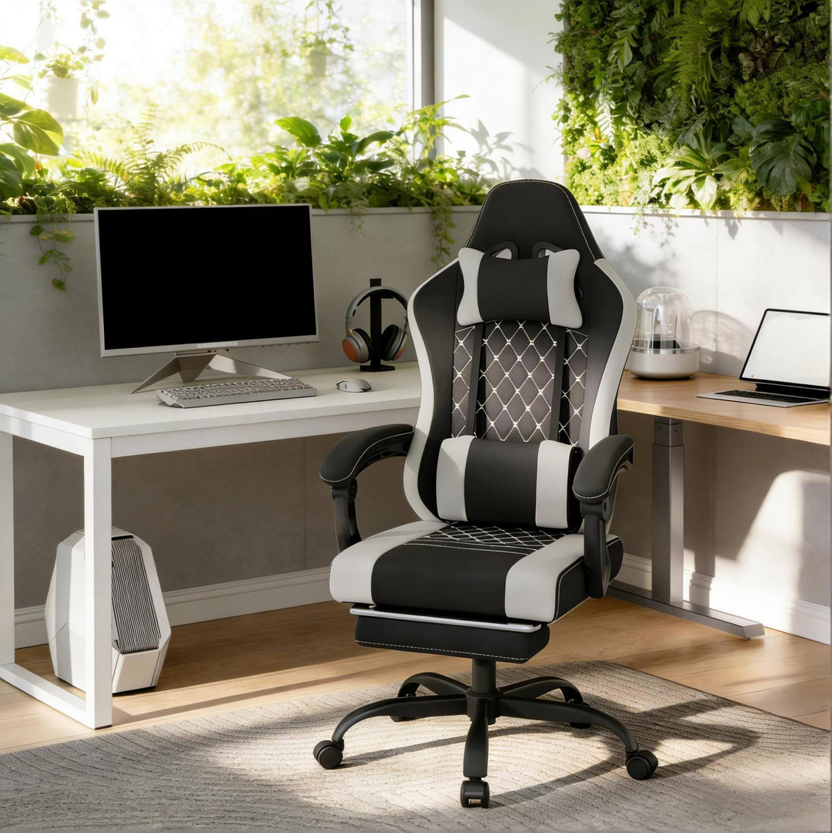 DREHSTUHL 70/70/127 cm Schwarz Grau aus Stoff und Mesh mit Massagefunktion - Schwarz, Textil (70/127/70cm) - OKWISH
