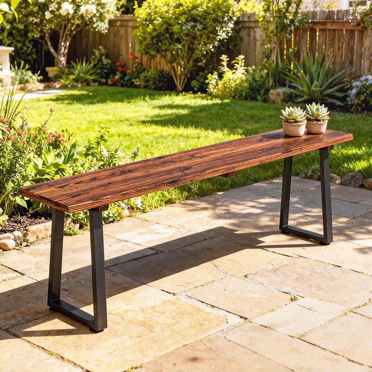 GARTENBANK DE-17794 2 Sitzer ohne Rückenlehne, 150x28x48 cm Carbonisiert - Braun, Metall (150/48/28cm) - ComfortXL