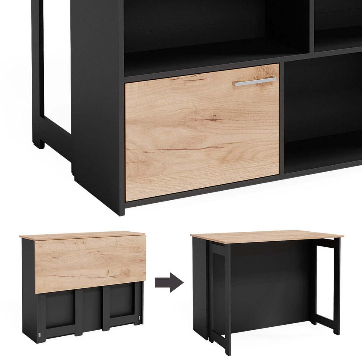 BARTISCH Dominic Goldkraft Eiche 116 x 37 cm 4x offene Fächer und 1x Tür - Eiche Wotan, Holzwerkstoff (116/90.5/37cm) - Vicco