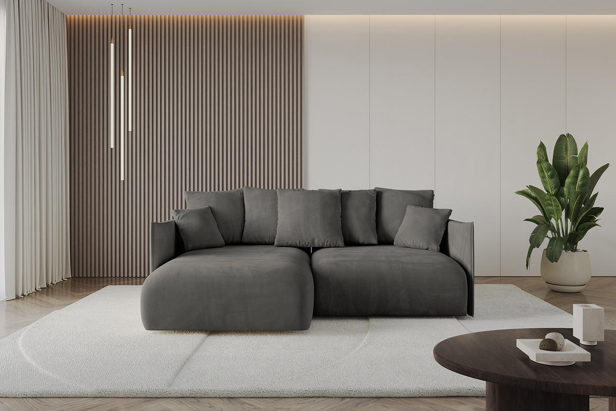 ECKSOFA mit Schlaffunktion und Bettkasten ONESK-L 208x165x40 Dunkelgrau Velours - Dunkelgrau, Holzwerkstoff/Kunststoff (208/165cm) - ALTDECOR