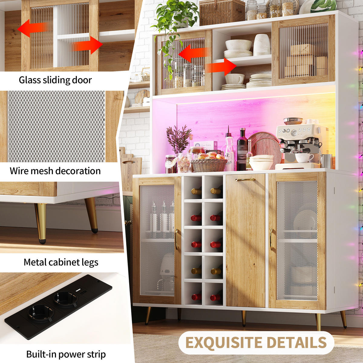 BUFFET 120/170/40 cm Weiß mit Holzdekor aus MDF mit LED-Beleuchtung - Weiß, Holzwerkstoff (40/180/120cm) - OKMYHOME