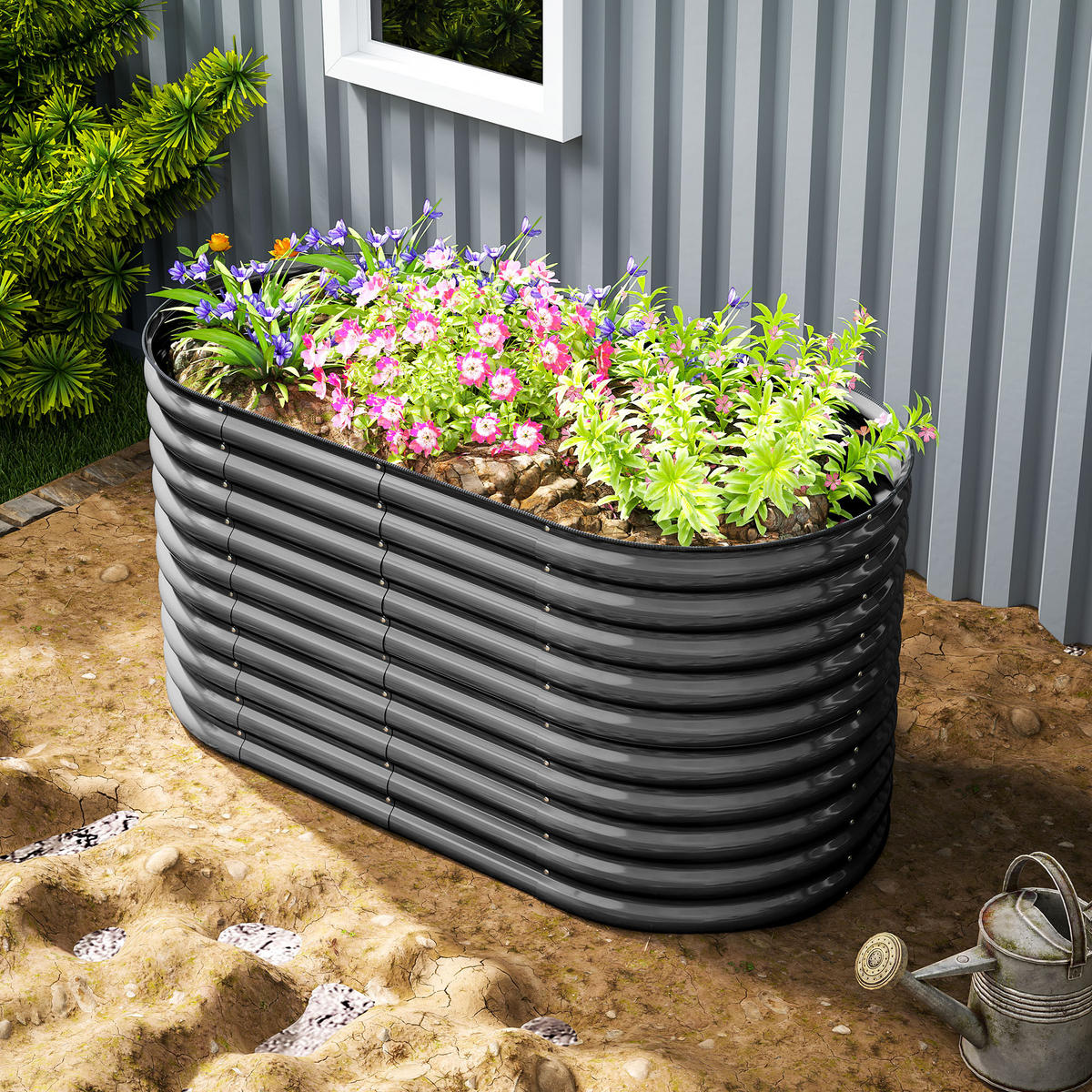HOCHBEET 160/80/80 cm Schwarz - Dunkelgrau, Metall (80/80/160cm) - Oxeza
