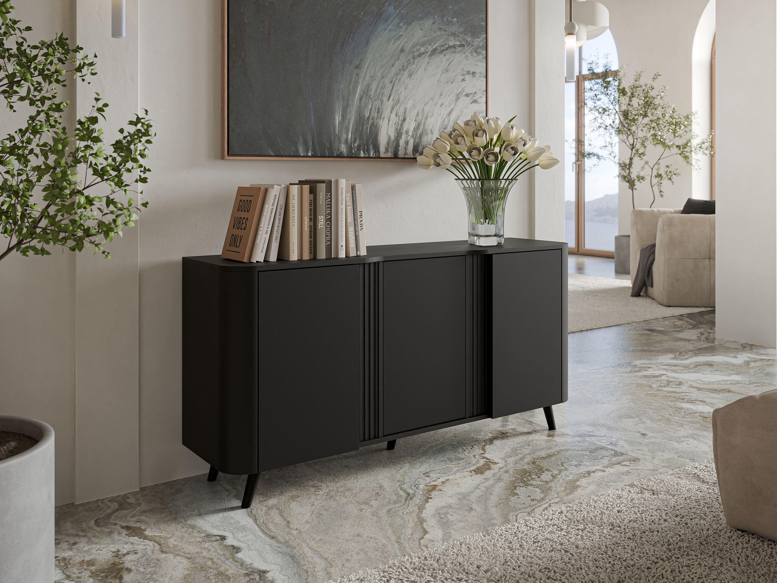 KOMMODE Volare 150 3D - Schwarz, Holzwerkstoff/Kunststoff (151/76/39cm) - MIRJAN24