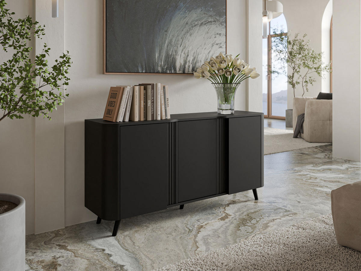 KOMMODE Volare 150 3D - Schwarz, Holzwerkstoff/Kunststoff (151/76/39cm) - MIRJAN24