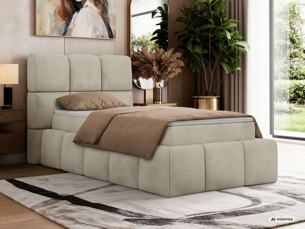 BOXBETT NIRA 90/200 - Beige Velvet - Topper T25 - H4 - Beige/Schwarz, Kunststoff/Textil (90/200cm) - MKS