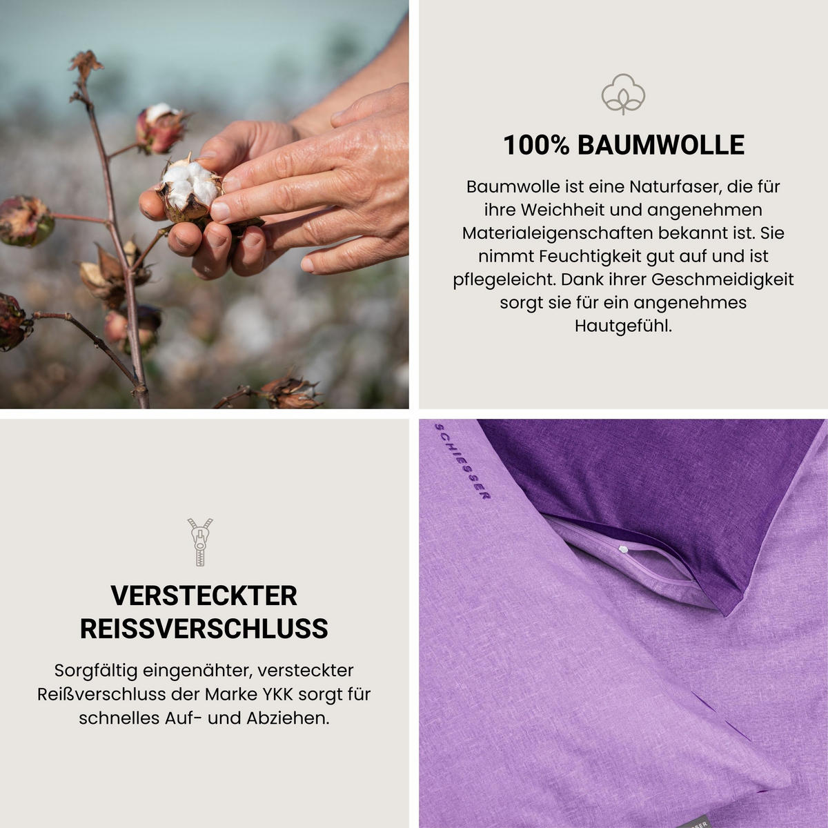 BETTWÄSCHESET Doubleface - Renforcé - 2-teilig - 135 x 200 cm - Lila - Lila, Textil (135/200cm) - SCHIESSER