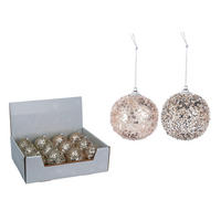 LAALU CHRISTBAUMKUGEL-SET 12 Ornamenten: Champagner Ornamente mit Glitter Mix 8 cm - Champagner, Kunststoff (40/15/55cm) - LAALU