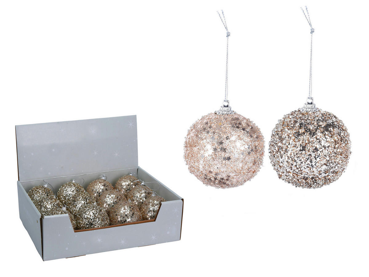 LAALU CHRISTBAUMKUGEL-SET 12 Ornamenten: Champagner Ornamente mit Glitter Mix 8 cm - Champagner, Kunststoff (40/15/55cm) - LAALU