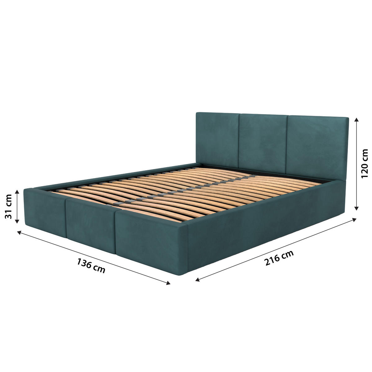 POLSTERBETT mit Stauraum Türkis 120x200cm Kopfteil 120cm - Türkis, Holzwerkstoff/Textil (120/200cm) - Muralo