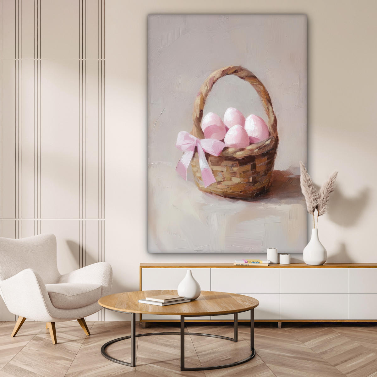 SLIKA NA PLATNU Košara 90x140 cm - bež, tekstil (90/140cm) - MuchoWow