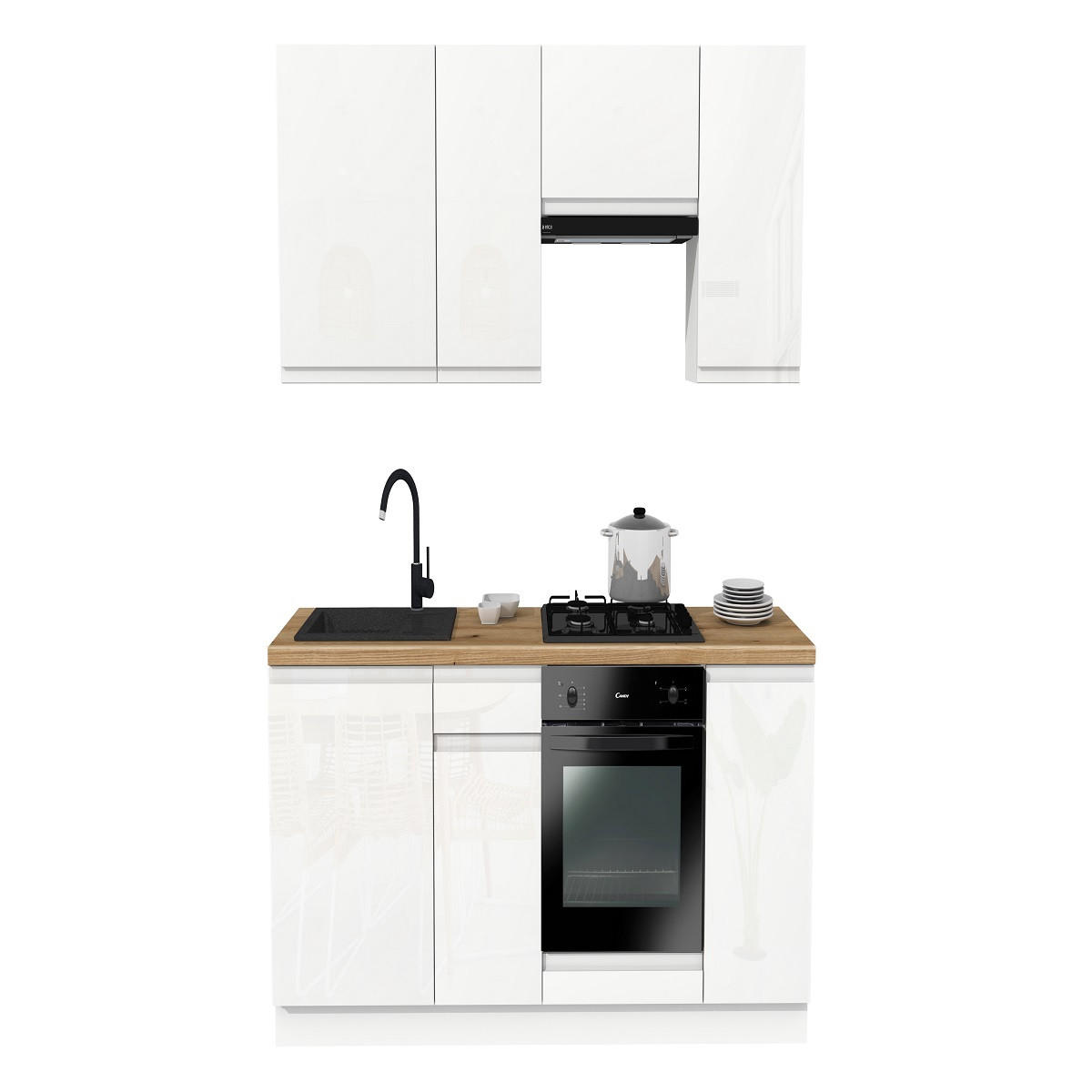 KÜCHENZEILE 200 cm mit Arbeitsplatte - SIMPLY Z12 - in Weiß Hochglanz / Weiß - Weiß Hochglanz, Holz/Holzwerkstoff (200/212/53cm)